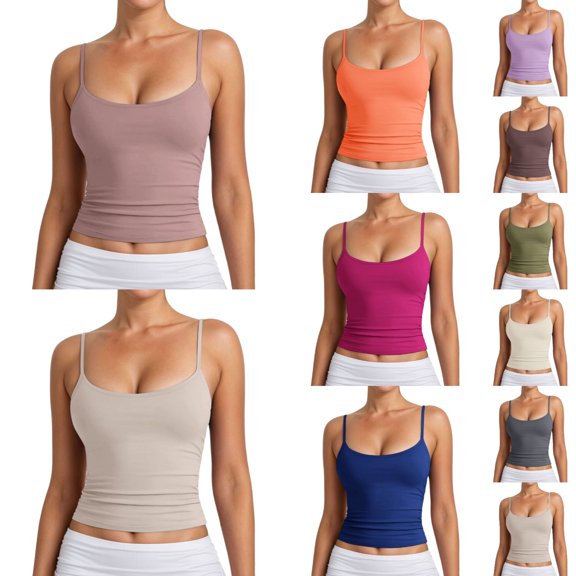 Shadoumai Women's Basic Double Lined Scoop Neck Tank Tops Adjustable Cami Tank Summer Sleeveless Tops