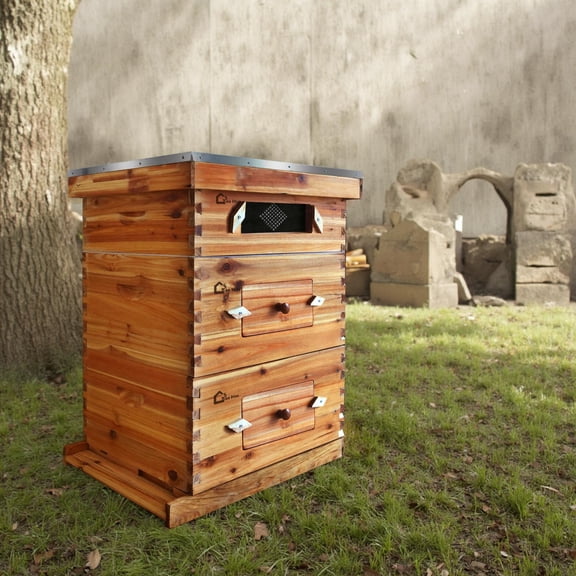 Acekid 10-Frame Langstroth Bee Hive Kit, 2 Deep Boxes 1 Medium with Observation Window, Wood