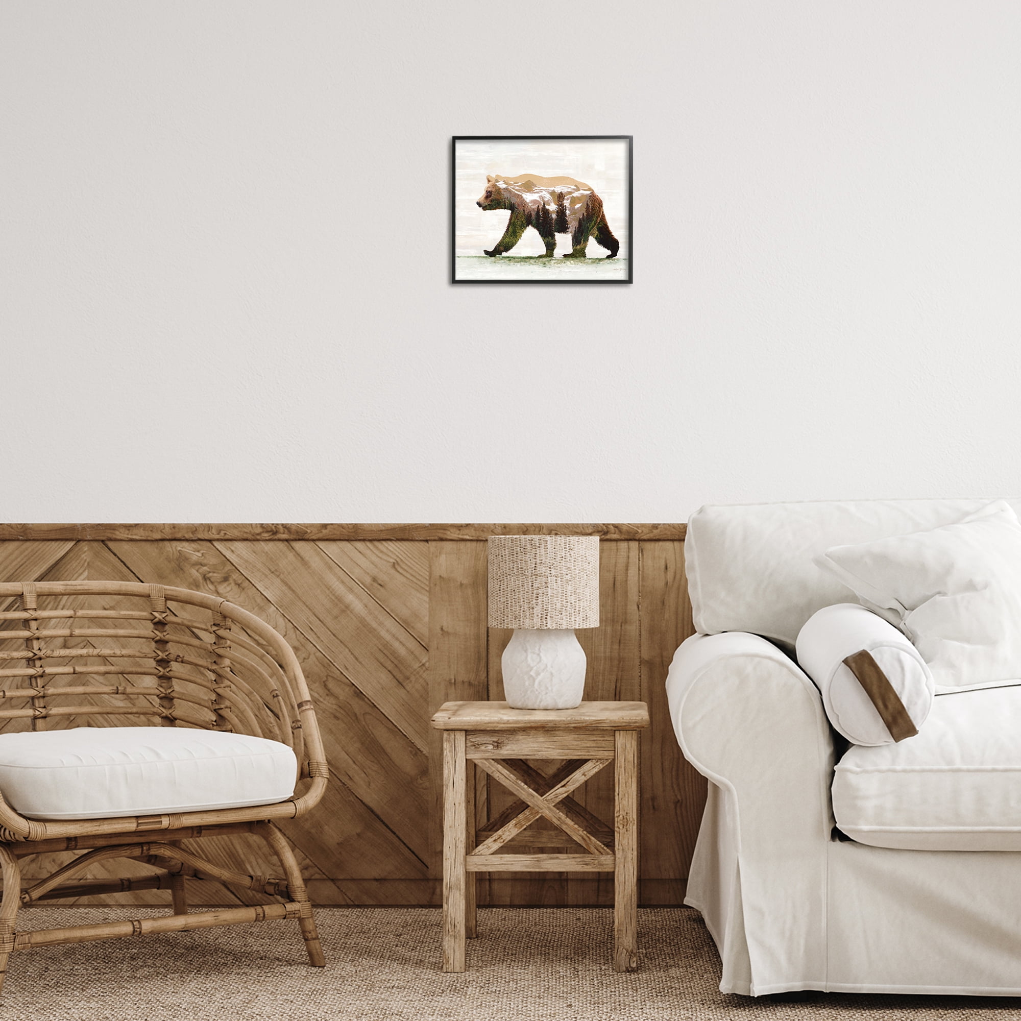 Stupell Industries Woodland Pattern Bear Animals & Insects Painting Black Framed Art Print Wall Art, 14 x 11