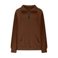 thumbnail image 4 of Quarter Zip Sweater Womens Cable Knit Long Sleeve Ring Zipper Pullover Tops Solid Color Loose Casual Winter Clothes (L, Brown), 4 of 6