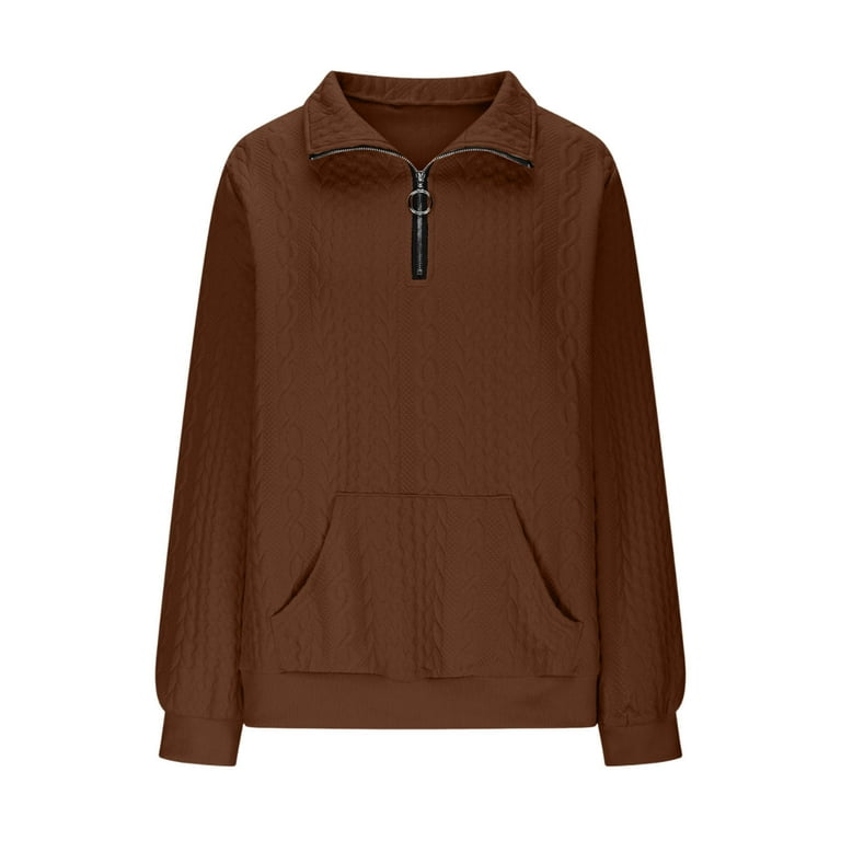Quarter Zip Sweater Womens Cable Knit Long Sleeve Ring Zipper
