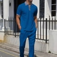 thumbnail image 2 of CHUMUD 2 Piece Sets for Men Boho Collared Short Sleeve Shirts and Eastic Waisted Long Pants with Pockets Summer Trendy Casual Outfits, 2 of 9