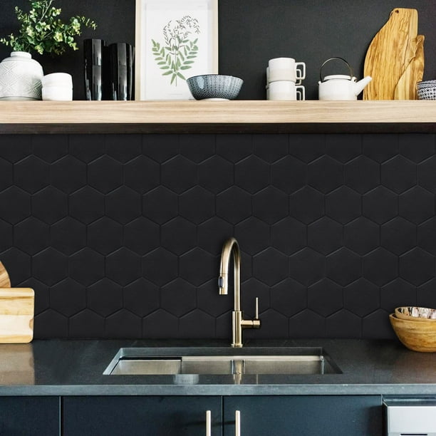 Mosaico Adhesivo Para Azulejos De Pared, Despegar Y Pegar Azulejos Para Pared De Cocina (estilo Abeto Negro