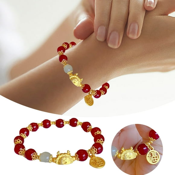 SIfdSeng New Year of Dragon Beaded Charm Bracelets Handmade Pi Yao Dragon Pendant Bracelet Chinese Zodiac Feng Shui Stretch Bracelets New Year Gifts for Women Unisex Je Boho Bracelets for Women Beaded
