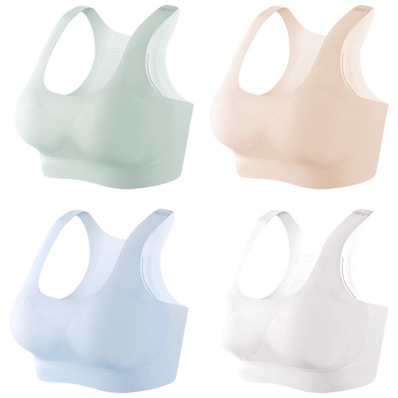 Happy Cherry Big Girls' Sports Bra Teens Training Bras Seamless Yoga Athletic Bralette Removeable Pads Breathable Bras 4 Pack 9-10 Years