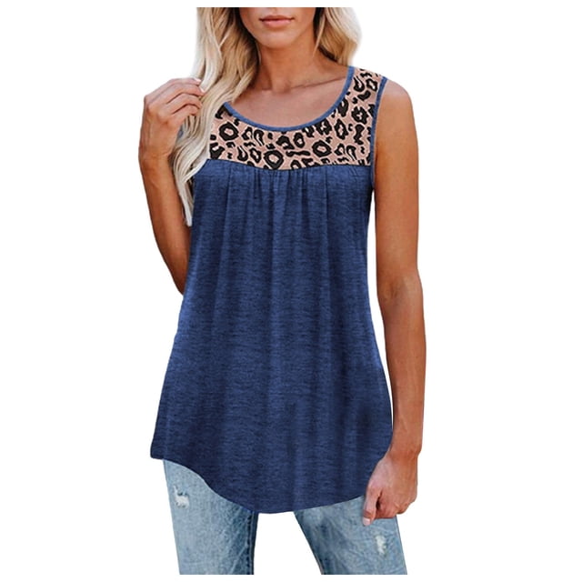 Birdeem Women Sleeveless Leopard Active Tank Tops Ruffle Loose Tunic Blouse Shirt Vest