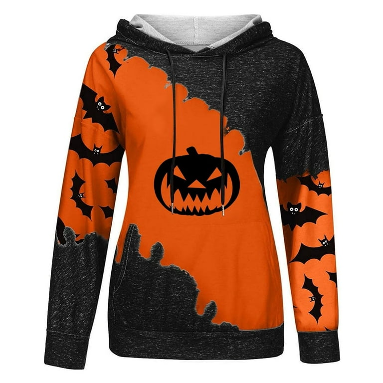 Halloween Hoodie Women Plus Size Halloween Sweatshirt For Women 2024 Halloween Scary Pumpkin Graphic Print Long Sleeve Hoodies Casual Pullover Tops