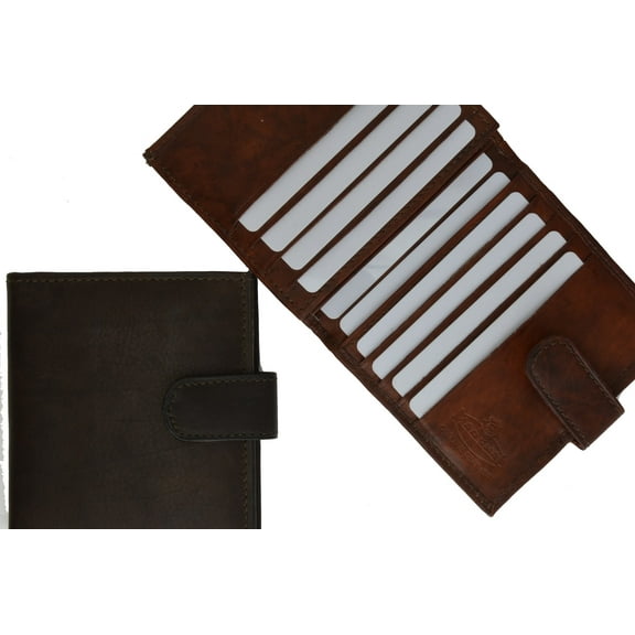 Mens Cowhide Leather Credit Card Holder Trifold Wallet with Snap Enclosure 1512 CF (C) Black