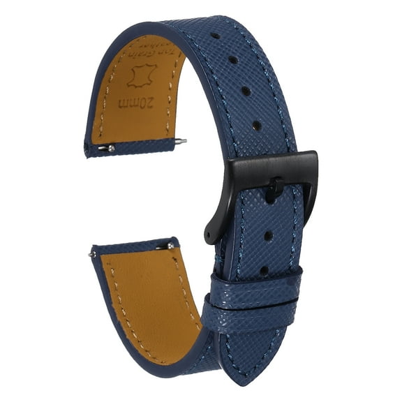 Uxcell Genuine Leather Watch Band 20mm Quick Release Replacement Watch Strap with Stainless Steel Black Buckle for Men Women, Deep Blue