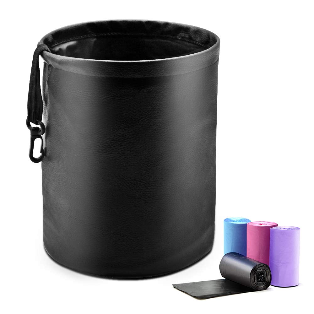 Car Trash Can, Collapsible Auto Garbage Bin, Portable and Popup Leather Car Rubbish Can