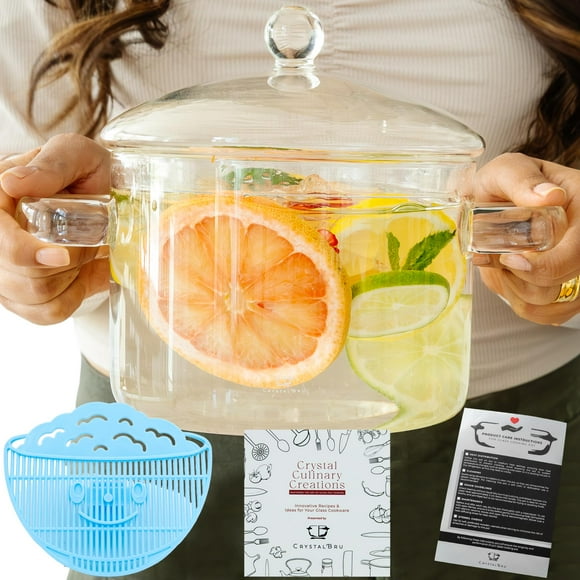 Olla Crystalbru de vidrio transparente de 2 litros con tapa y colador
