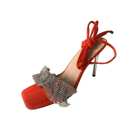

QISIWOLE Sandals Women Summer High Heels Women s New Heel Strap Banquet Rhinestone Open Toe Sandals Deals