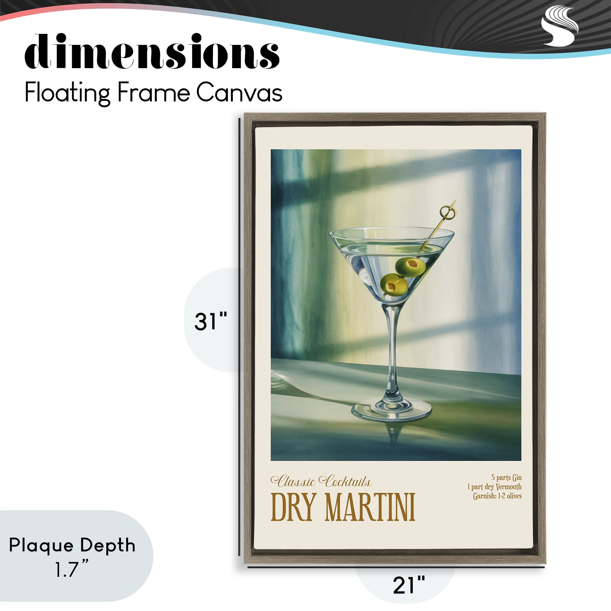Stupell Industries Dry Martini on Surface Brown Framed Floater Canvas Wall Art, design by Andreas Magnusson
