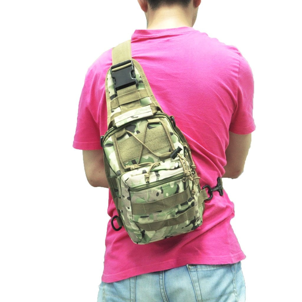 SkyAuks Sling Bag for Men, Crossbody Bag Men, Nylon Small Shoulder Bag, Pack Chest Bag for Men, Outdoor Sports Bag for Men, Waterproof Cross-Body Bag, Camouflage Khaki