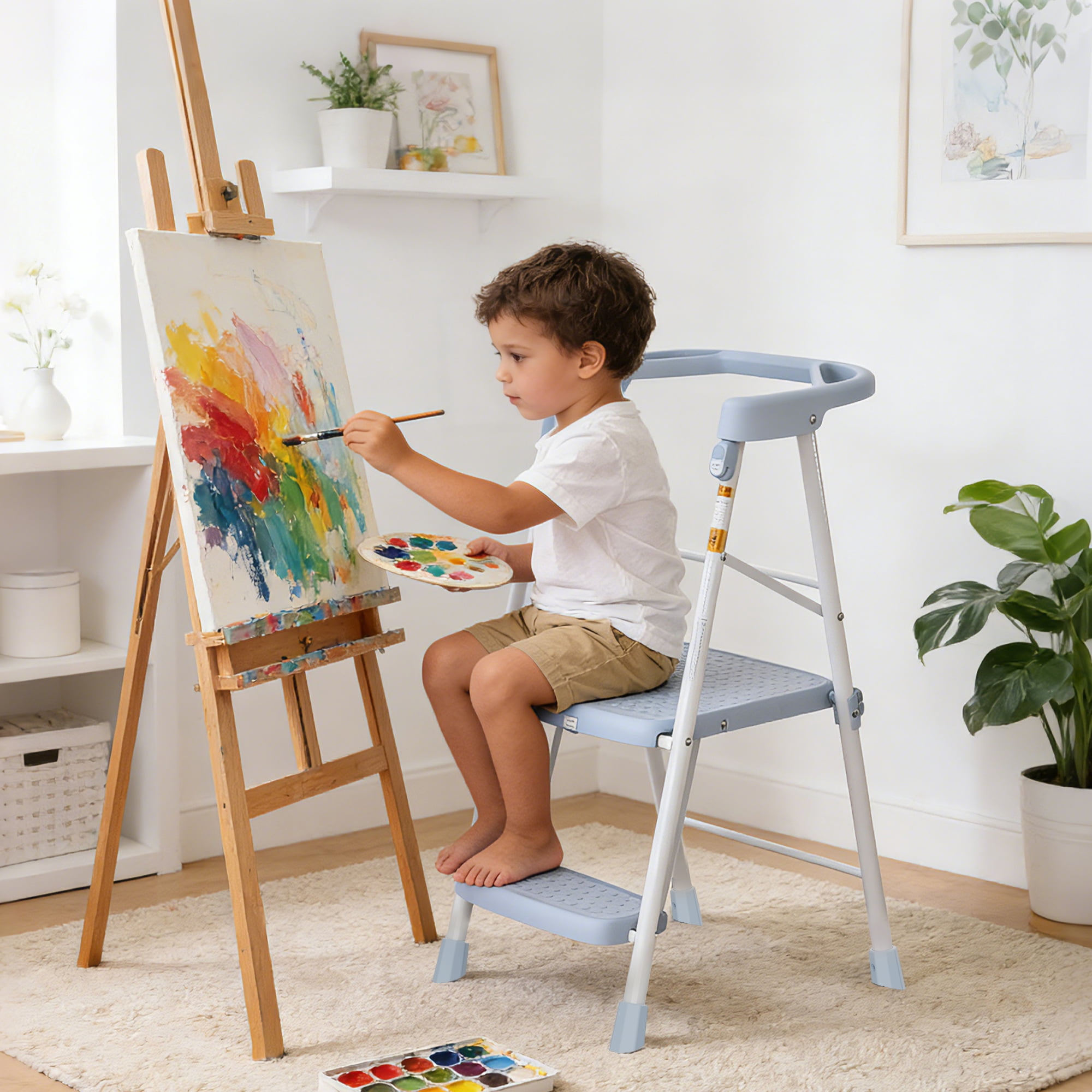 LevLad Toddler Kitchen Step Stool Helper for Kids, Foldable Learning Standing Tower for Kitchen Counter, Bathroom Sink, Blue
