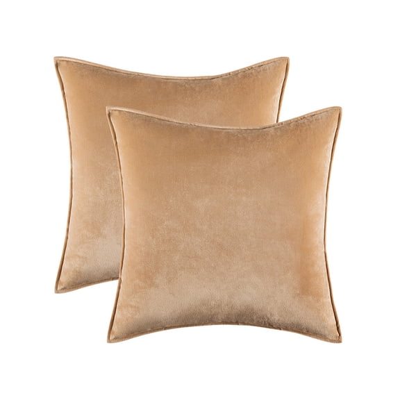 Namzi Super Soft Solid Square Decorative Pillow Set of 2 45x45cm Plush Velvet Cushions for Sofa Bed Living Room,Khaki