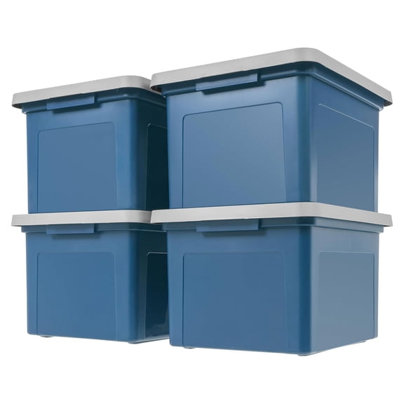IRIS USA File Box Plastic Organizer for Letter/Legal Documents with Lid, Navy/Gray, 4 Pack