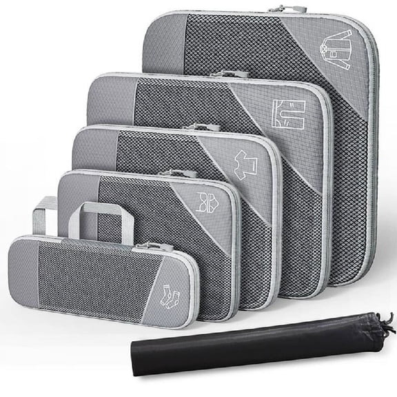 Compressed Packing Cubes Travel Storage Bag Set Mesh Visual Luggage Organizer