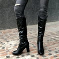 thumbnail image 3 of Mepaouo Women's Knee-High Boots Leather Slouch Riding Round Toe Heel Zipepr Pull on Tall Boots, 3 of 8