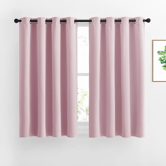 NICETOWN Short Blackout Curtains for Kitchen Modern Solid Grommet Noise Reducing Privacy Drapes, W52 x L54, Baby Pink, Set of 2