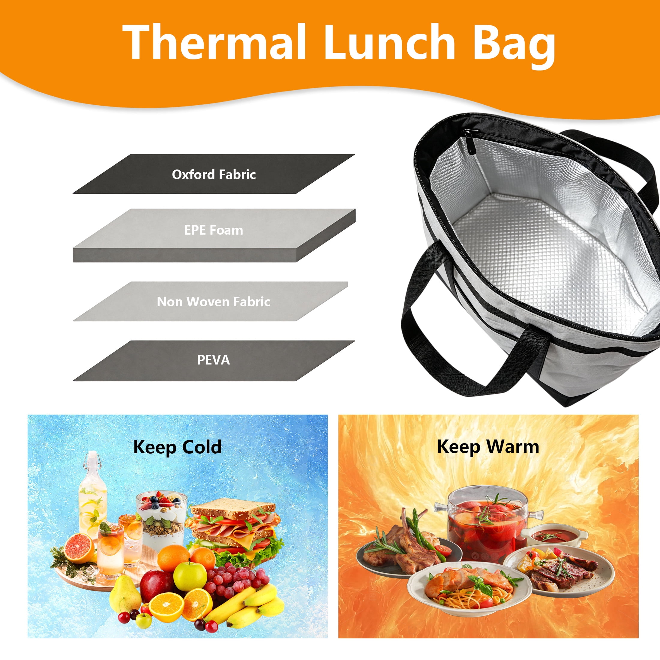 Insulated Cooler Tote Bag, 39L Large Collapsible Thermal Lunch Bag, Reusable Waterproof Grocery Shopping Bag for Picnic Beach BBQ Travel