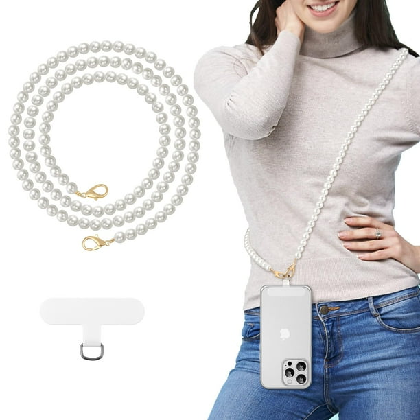 Lanyard MoKo Universal Pearl Beaded White para iPhone