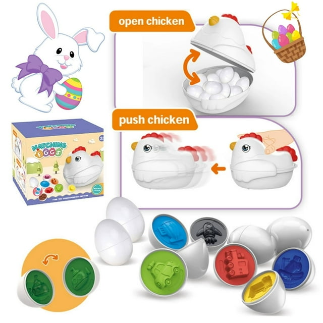 D Educational Shape Matching Eggs Set 12 Pcs With Pull Along Hen Container Fine Motor Skills Development Toy For Toddlers Early Learning Activity
