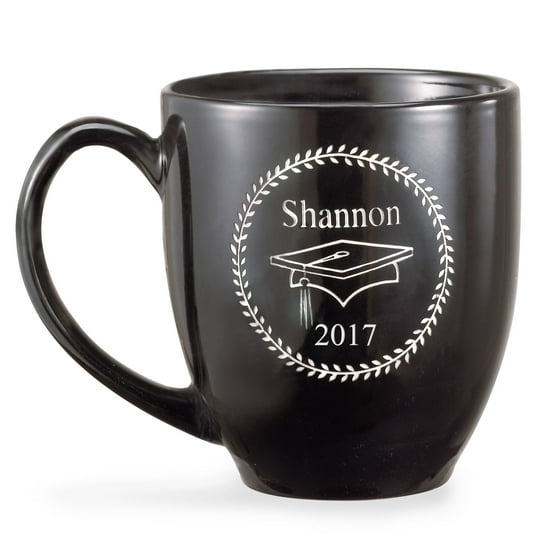 Personalized Black Graduation 15 oz Coffee Mug, Bistro Style