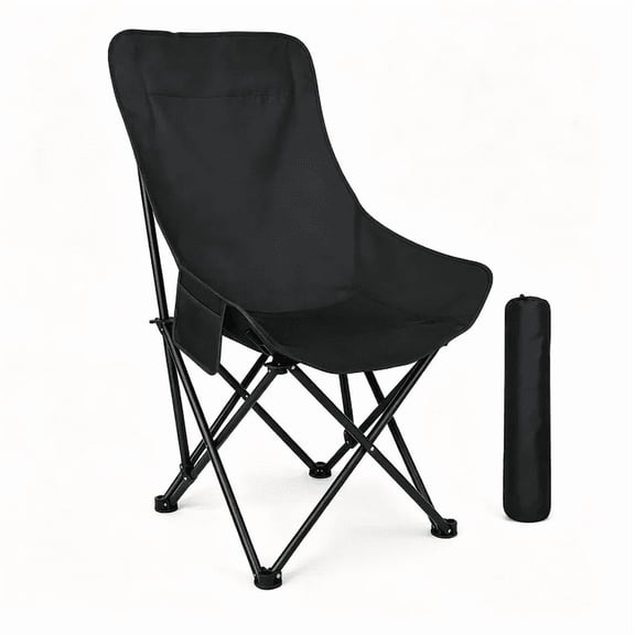 Aishkimo Foldable Camping Chair with Carry Bag,600D Black Oxford Fabric for Outdoor Activities Portable Chair for BBQ Camping, Hiking ,Beach (Black)