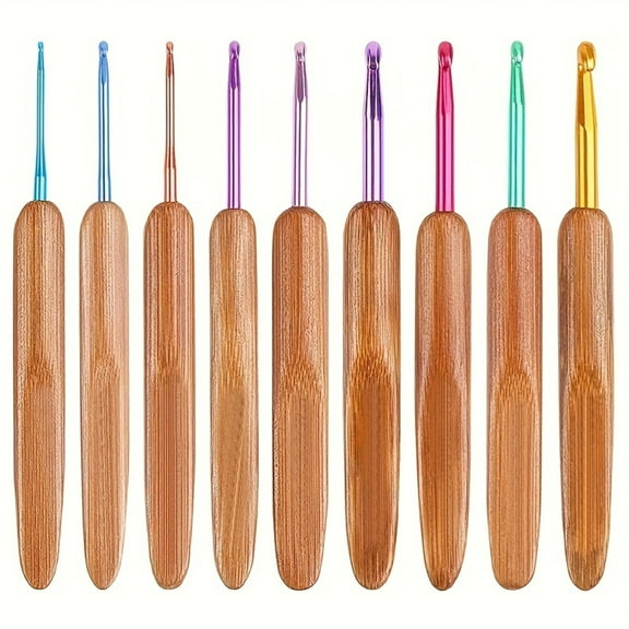 ATJIA 9pcs Bamboo Knitting Needles Set Crochet Hooks 2-6mm for Weave Yarn Handle Sewing Knitting Crochet Kit