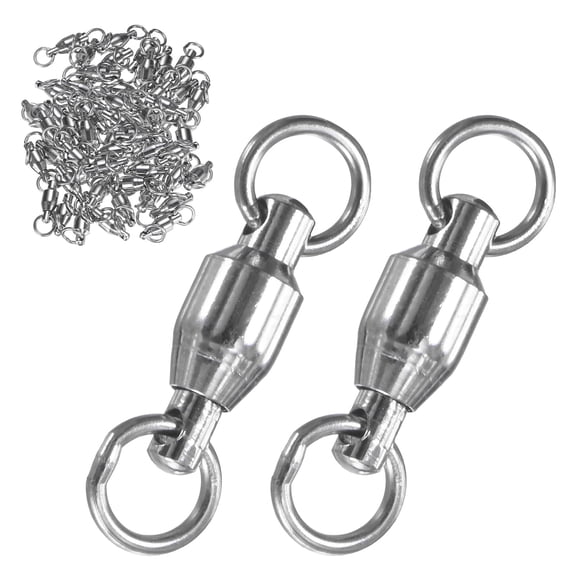 Uxcell 50-Pack Ball Bearing Fishing Swivels, 3# 0.79In (20mm) Stainless Steel Lure Leader Line Connector for Fishing [Silver]