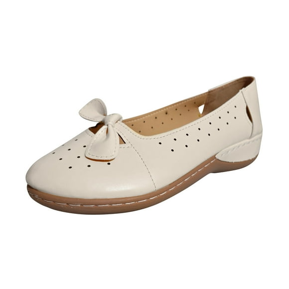TOWED22 Women's Flats Cut Out Round Toe Slip on Floral Ballet Flat Comfortable Lace Flats Dressy(Beige,9)