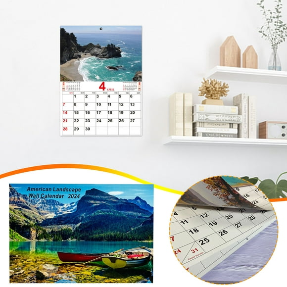 Clearance,zanvin A3 Size 2024 Border European And American English Style Photos Wall Mounted Calendar Monthly Different Photos
