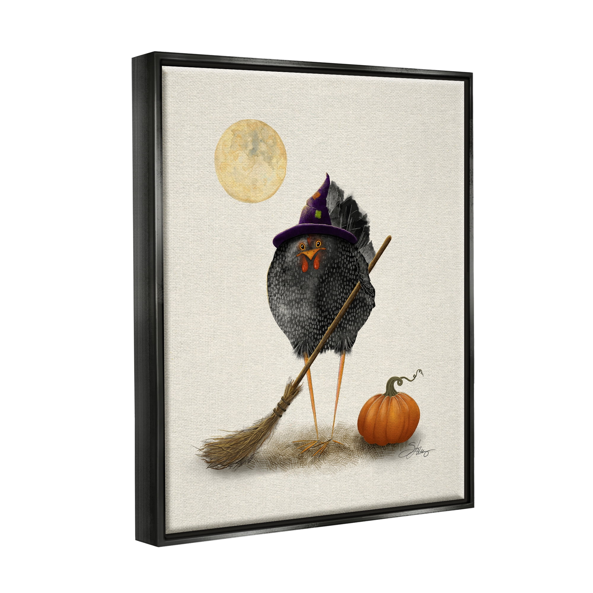 Stupell Industries Halloween Black Bird Witch Holiday Painting Black Floater Framed Art Print Wall Art