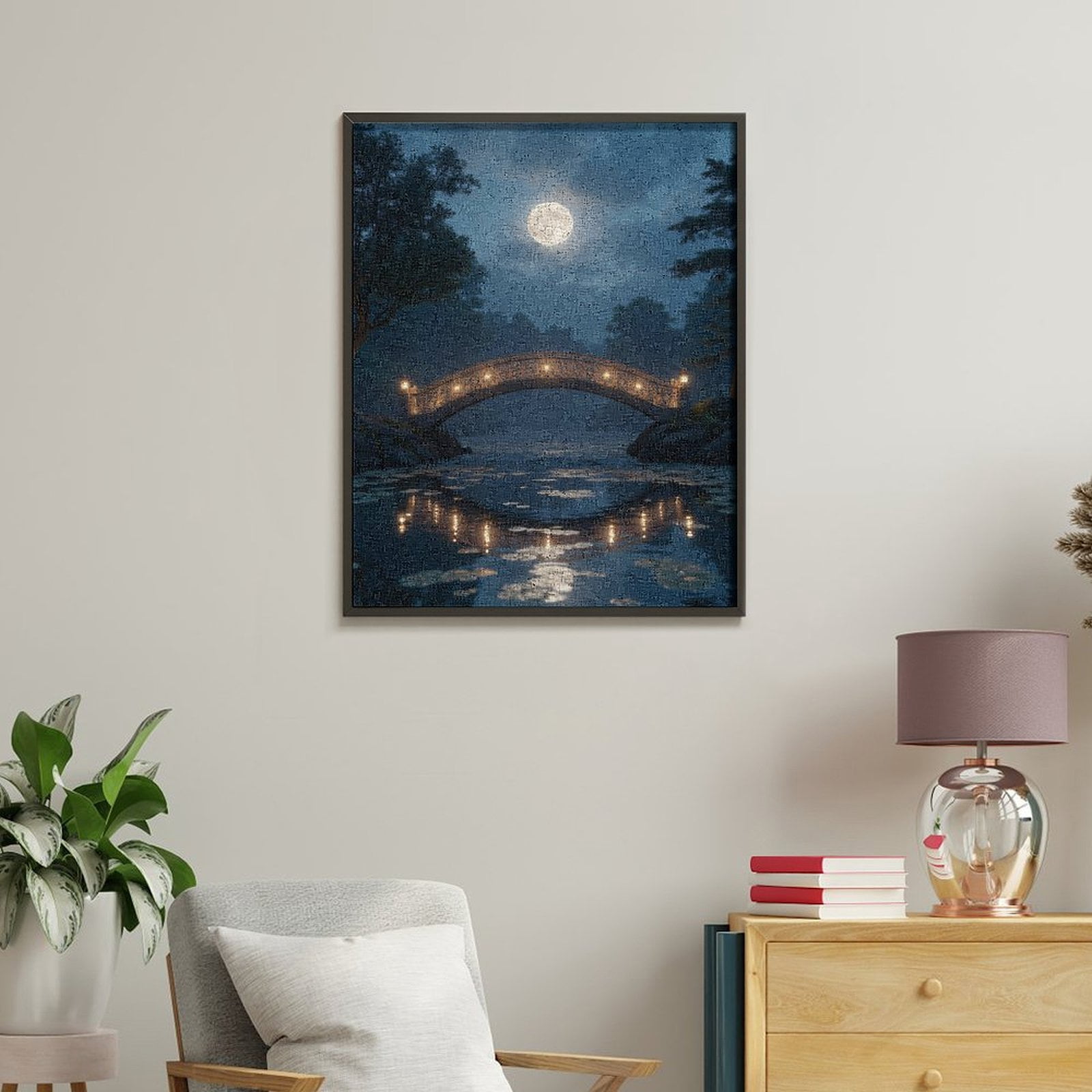 Paint by Numbers Kit for Adults, Moonlit Bridge Reflection Night Scene Paint by Numbers, Easy Paint by Numbers Kit for Adults Beginner, DIY Adult Paint by Number Kits on Canvas, Home Decor