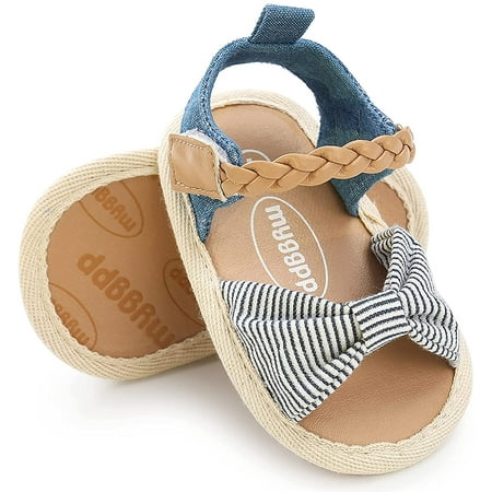 Infant Baby Girls Summer Sandals Indoor Slippers Open Toe Lace Princess Dress Wedding Flats Shoes Newborn Toddler Soft Non-slip Sole First Walker Crib Shoes 0-18 months
