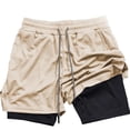 thumbnail image 5 of Men's 2-in-1 Athletic Shorts, Quick Dry Workout Shorts with Built-in Compression Liner, Elastic Waist Drawstring with Side Slit Swim Trunks Khaki S, 5 of 9