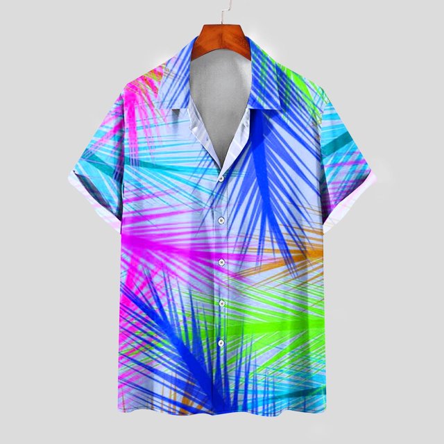 Fankiway Mode Hommes Confortable Imprimé Manches Courtes Col Rabattu Chemise Chemises Hommes Manches Courtes Décontracté Col à Revers Chemise