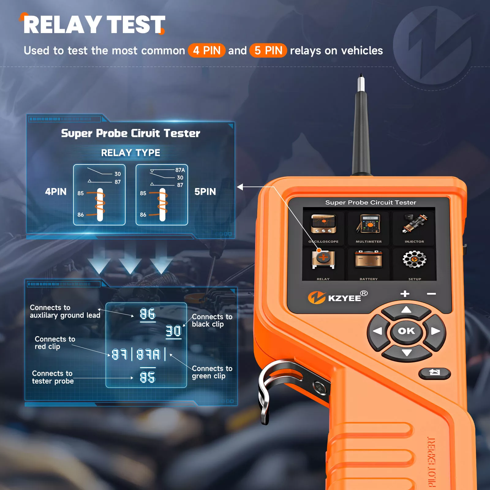 KZYEE KM601 Power Circuit Probe Kit, 12V & 24V Automotive Power Circuit Probe Tester Kit Battery Testing, Relay Testing, Fuel Injection Circuit Test, Manual Activation Components
