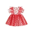 thumbnail image 1 of xiaxaixu Robe Patchwork en Maille pour Tout-Petite Fille, Robe Trapèze à Manches Courtes à Col Rond avec Imprimé Cœur et Coutures pour la Saint-Valentin, 1 of 8