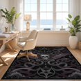 thumbnail image 3 of Design&I 6'x9' Washable Area Rug Gothic Round Skull Moth Whimsigoth Pentagram Border Moody Snake Flowing Dynamic for Queen Size Bedroom, Under Bed, Sleek Flatweave Pet Friendly, 3 of 7