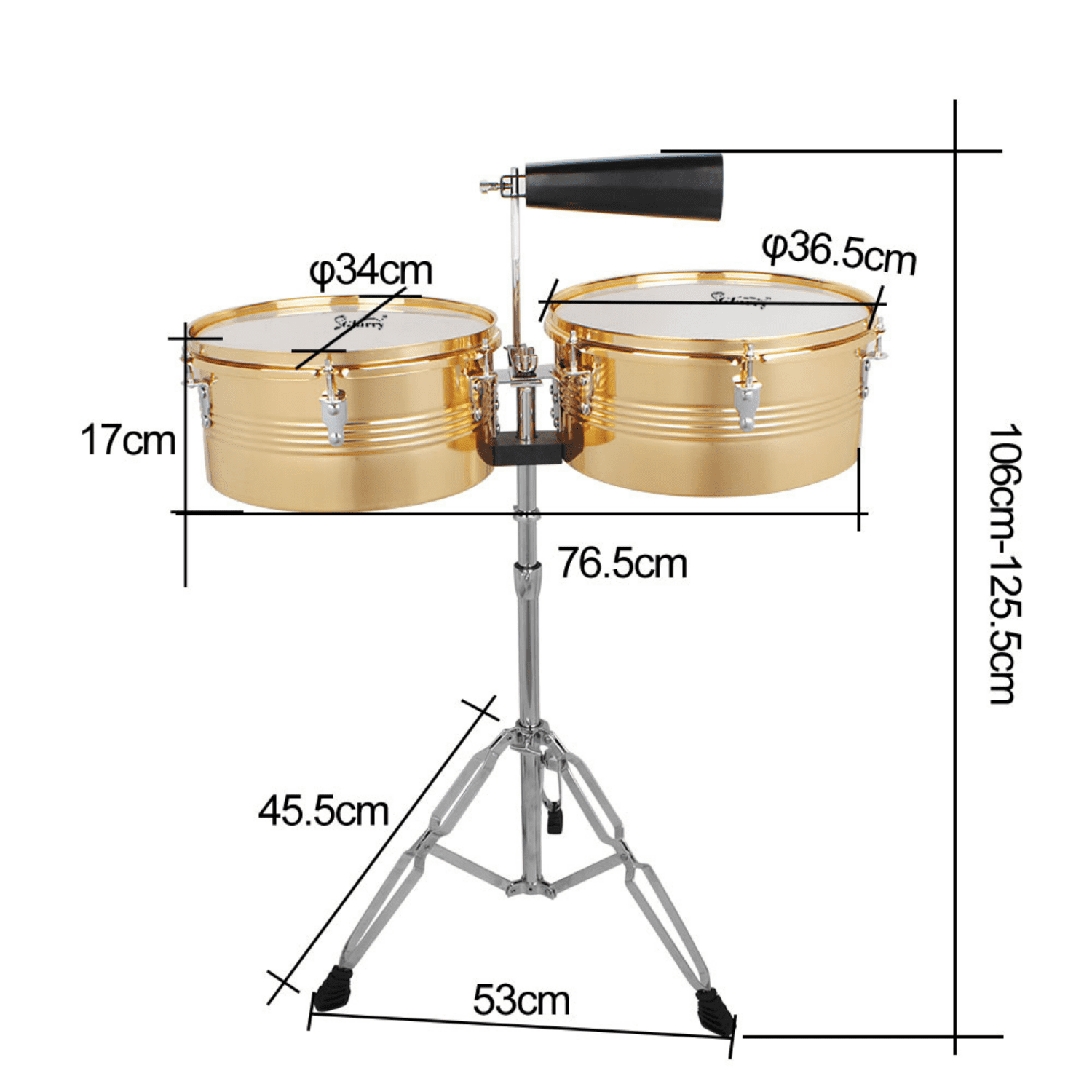 Hassch 13 Inch & 14 Inch Timbales Drum Set, Timbales Kit with Stand, Drumsticks and Cowbell, Golden