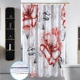 thumbnail image 3 of Stall 36"x72" Red Flowers and Grey Leaves Shower Curtain Set with Hooks,Watercolor Rose Floral Bathroom Curtain,Modern Minimalist Waterproof Bath Curtains for Bathroom Decor, 3 of 6