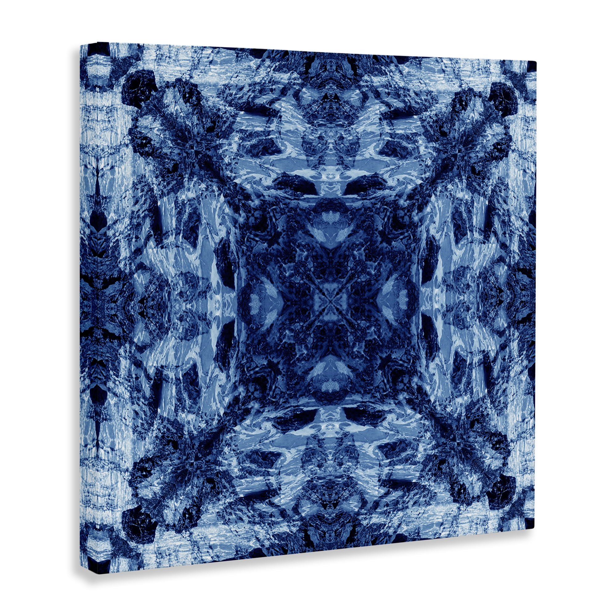 Stupell Industries Blue Tie Dye Symmetry Abstract Painting Wrapped Canvas Art Print Wall Art, 17 x 17