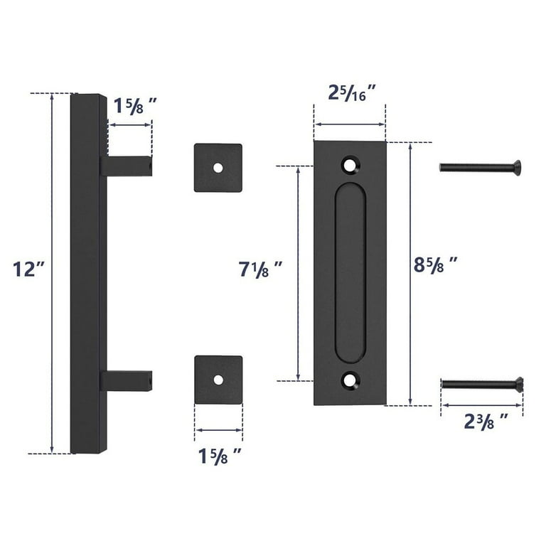 Yahpetes Sliding Barn Door Handles 12 Inch Heavy Duty Steel Gate Pull Handle Black Flush Square Base Handle Pull For Gate, Garage, Sheds (Round Tube Handle, 1 Pcs