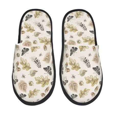 Balery nuts leaf Butterfly Slient Indoor Furry Fleece Comfort House Shoes Soft Non-Slip Home Shoes Cotton slippers House Slippers-- Large
