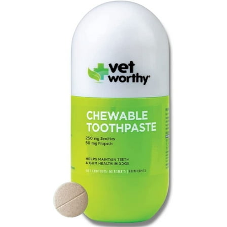 Vet Worthy Chewable Toothpaste - Dog Teeth Cleaning Chews with Propolis & Zeolites - Toothpaste for Dogs - Dog Tartar Remover for Teeth & Dog Chews for Cleaning Teeth - 60ct (Chicken Liver)