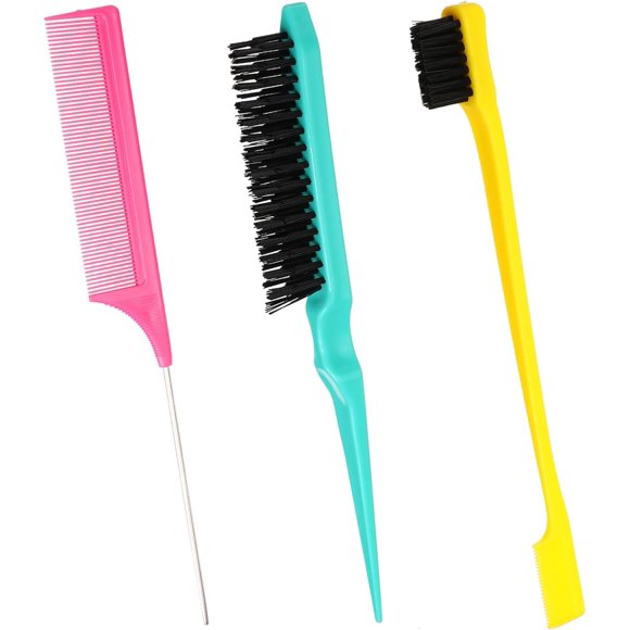 ERDS-Slick Back Hair Brush Rat Tail Comb Edge Brush for Shaping and Defining Curls Separation 3 Pcs