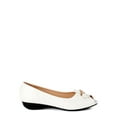 thumbnail image 2 of Victoria K Bow With Rhinestones and Gold Embellishment Open Toe Wedge Flats (Women), 2 of 6
