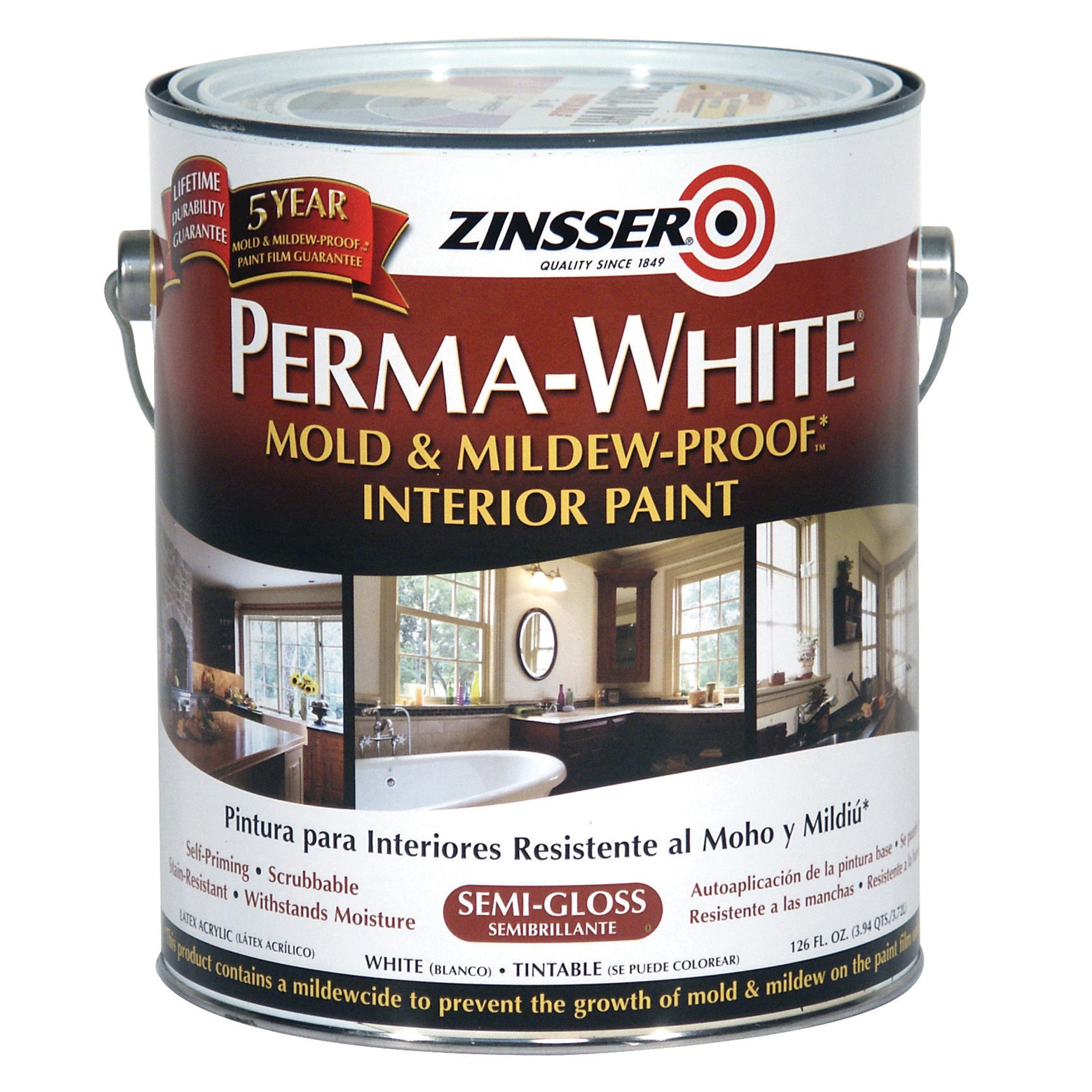 2 Pack, White, Zinsser Perma-White Semi-Gloss Interior Mold & Mildew Proof Paint- Gallon